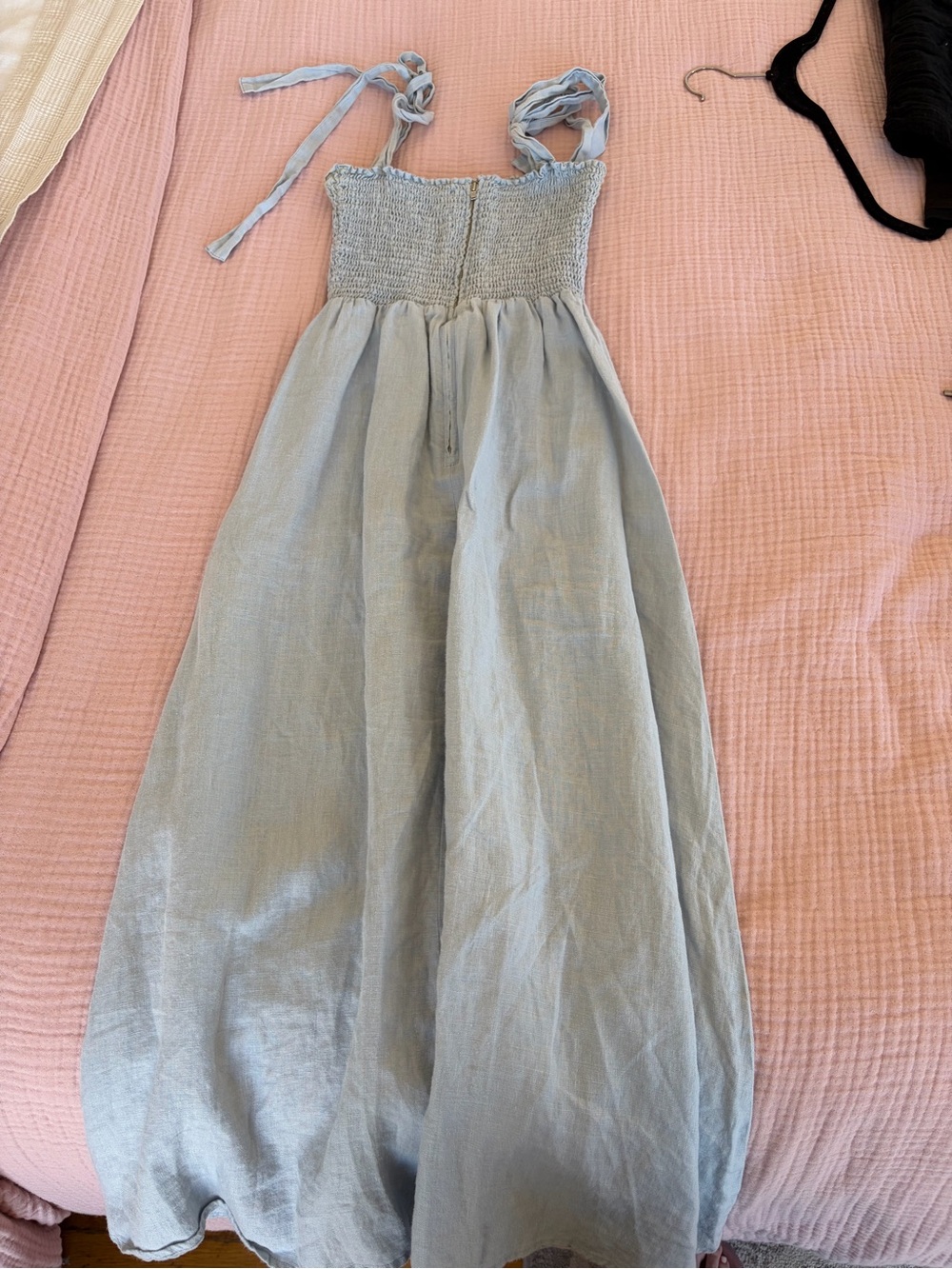 Reformation Light Blue Smocked Linen Maxi Dress with Tie Straps